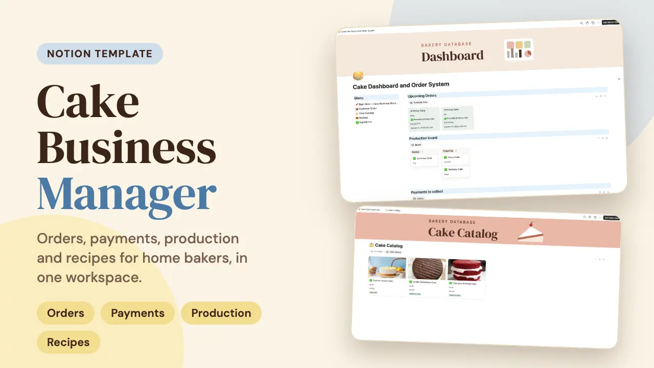 Cake Business Manager — Notion Template for Home Bakers